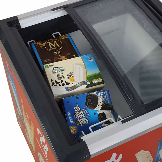 中国工場OEM 168Lスーパーマーケットクーラー商業冷蔵庫ガラスドアミニ冷蔵庫アイスクリームショーケース果物肉バッチディスプレイ冷凍庫